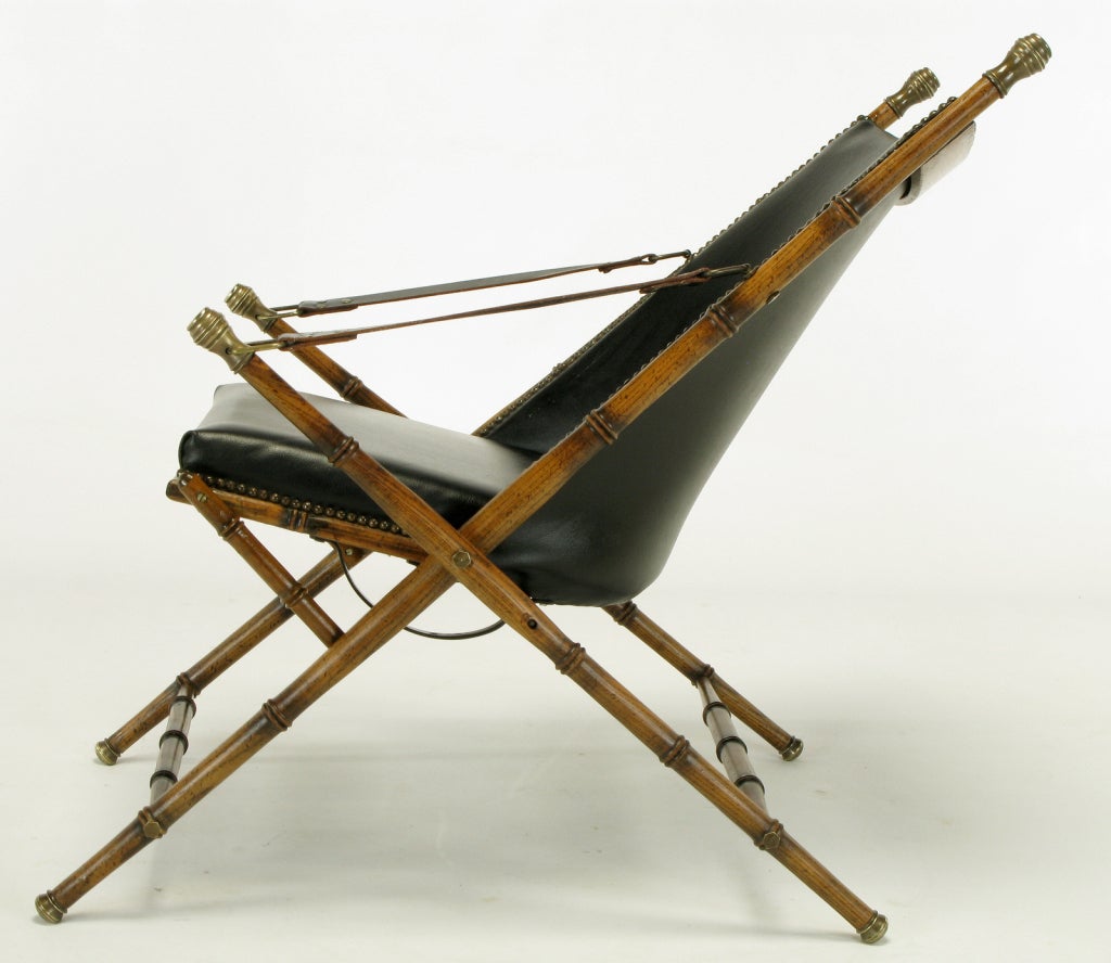 Italian Campaign Chair in Black Leather In Good Condition For Sale In Chicago, IL