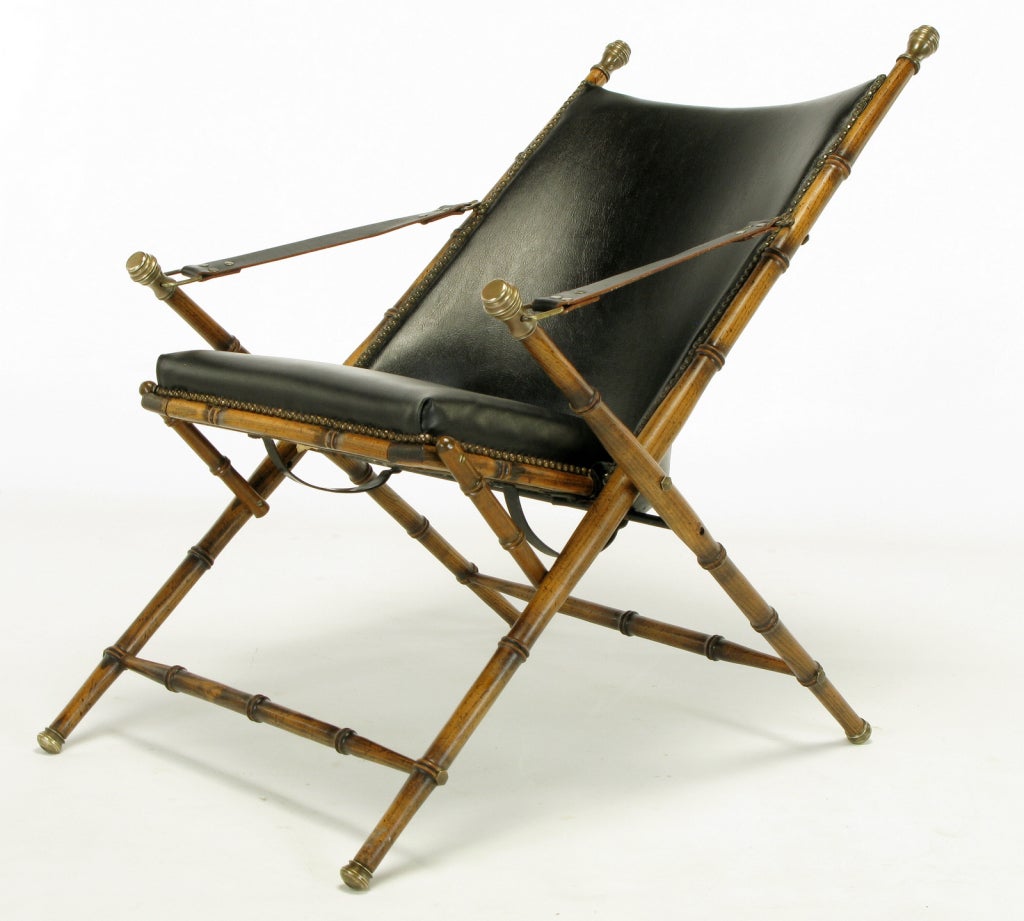 Mid-20th Century Italian Campaign Chair in Black Leather For Sale