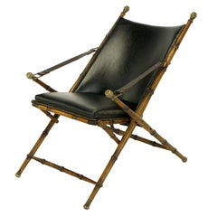 Retro Italian Campaign Chair in Black Leather