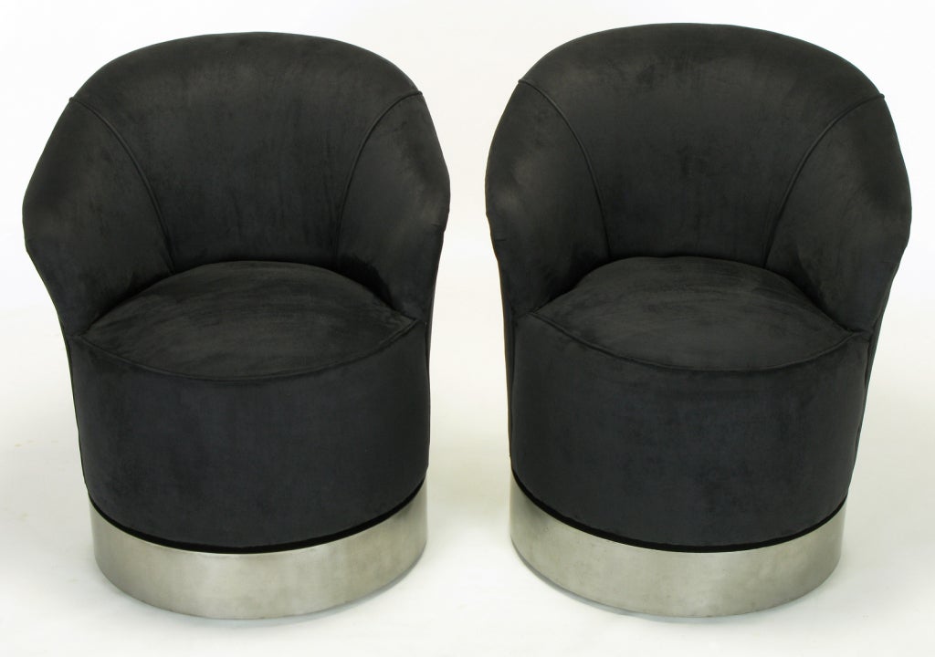 Pair Sally Sirkin Lewis Swivel Base Club Chairs