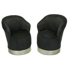 Pair Sally Sirkin Lewis Swivel Base Club Chairs