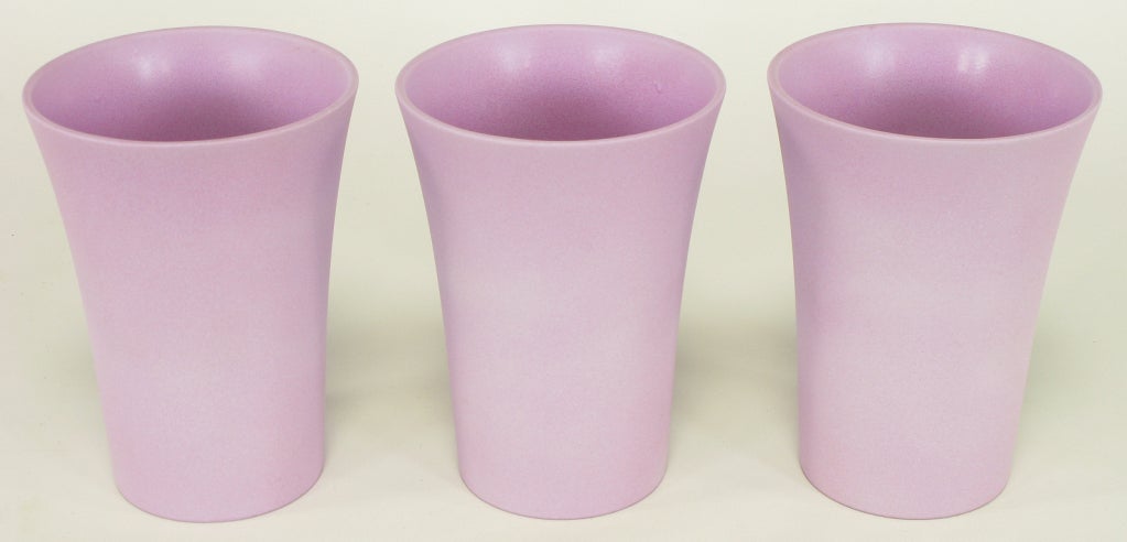 Set of three Scheurich Ceramic lavender vases, matte finish heathered with white and magenta. Can be purchased individually for 200.00.