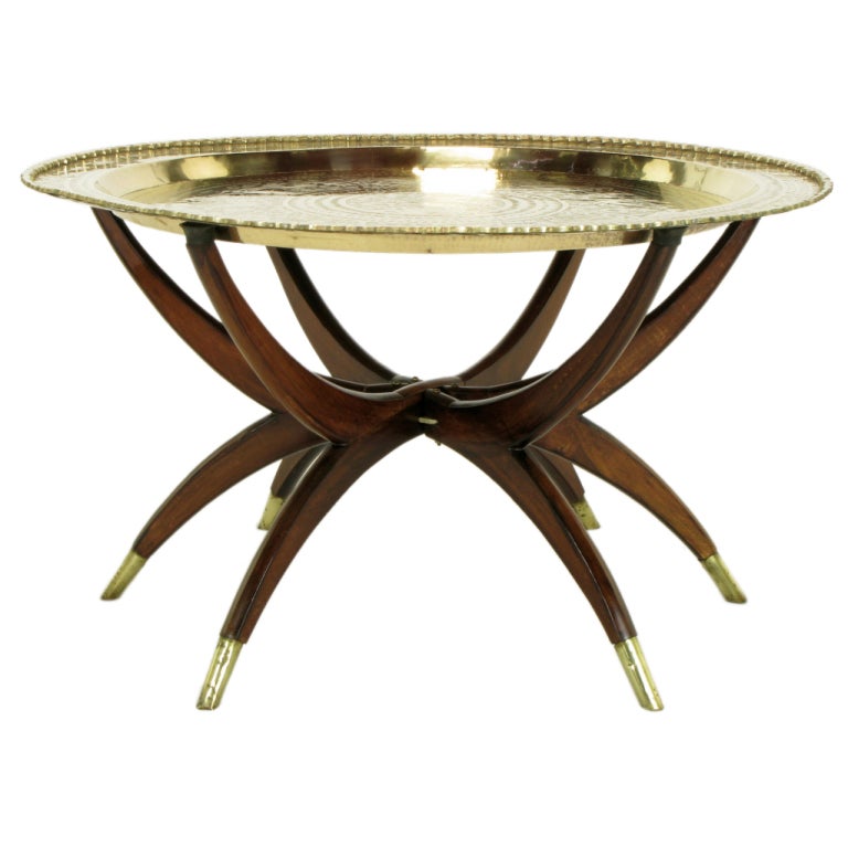 Etched Brass and Mahogany Folding Six Leg Tray Table at 1stDibs