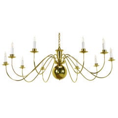 Very Large 1940s Brass Ten Arm Chandelier