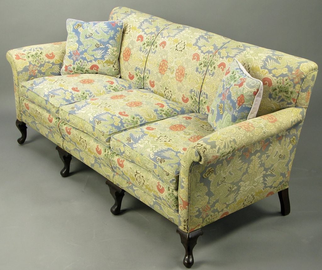 1940s Cabriole Leg Sofa With Colorful Linen Upholstery at 1stdibs