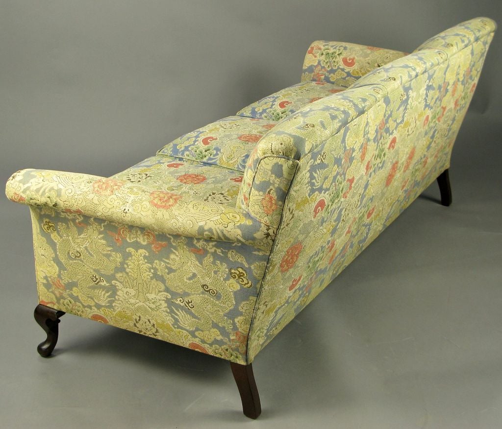 Mid-20th Century 1940s Cabriole Leg Sofa With Colorful Linen Upholstery