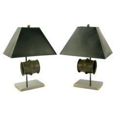 Pair Frederick Cooper Bronze Drum Table Lamps
