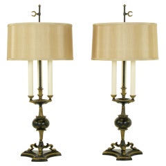Pair Empire Black Lacquer & Parcel Gilt Table Lamps