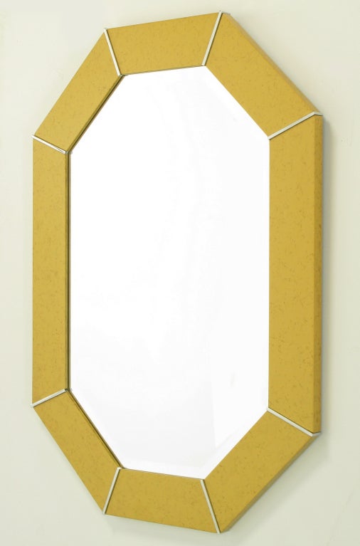 American Karl Springer Octagonal Chrome & Marbelized Lacquer Mirror
