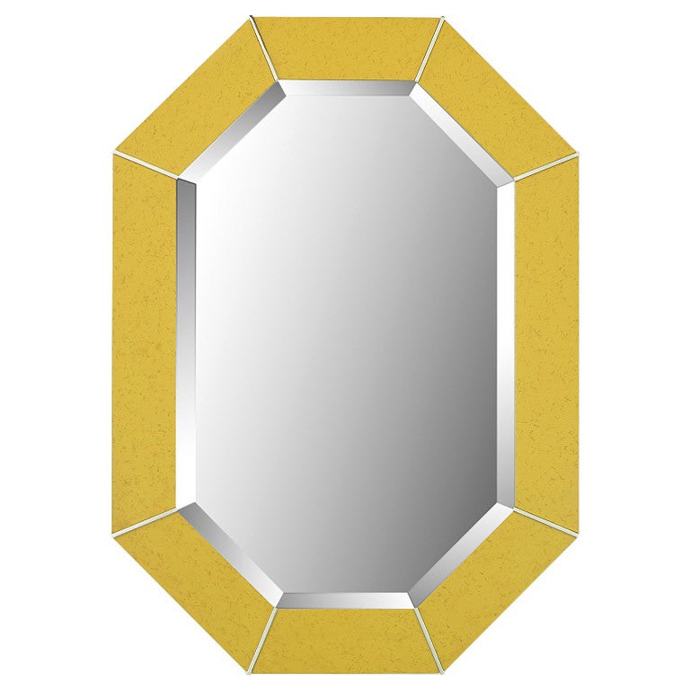 Karl Springer Octagonal Chrome & Marbelized Lacquer Mirror