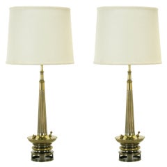 Pair Stiffel Modern Brass & Gunmetal Table Lamps