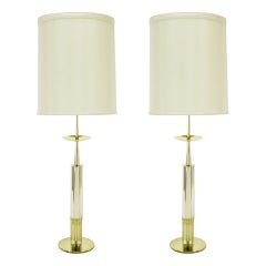 Pair Elegant 1960s 42" Chrome & Brass Stiffel Table Lamps