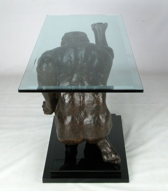Late 20th Century Life-Size Bronze Finish Atlas Sculpture Console Table
