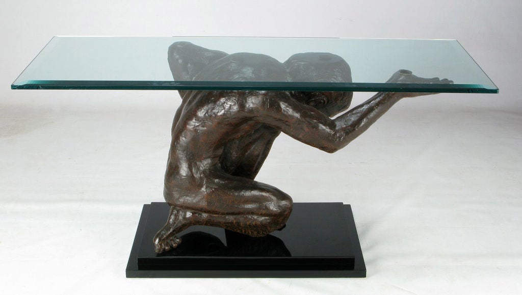 Resin Life-Size Bronze Finish Atlas Sculpture Console Table