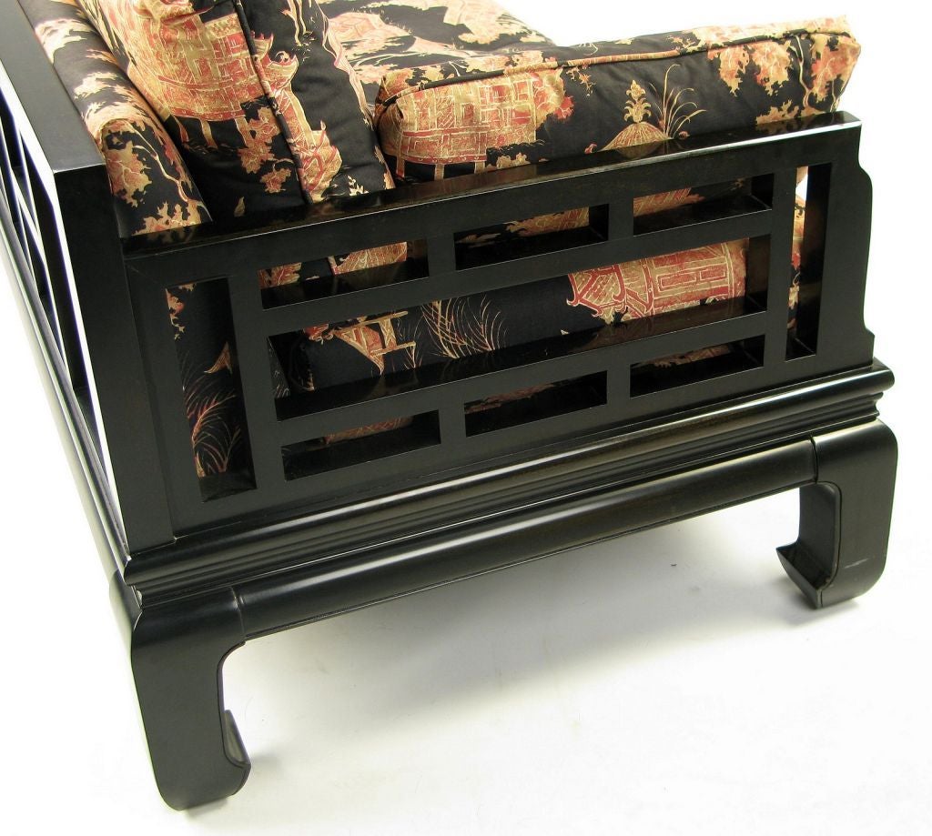 Black Lacquered Chinese Chippendale Sofa 1