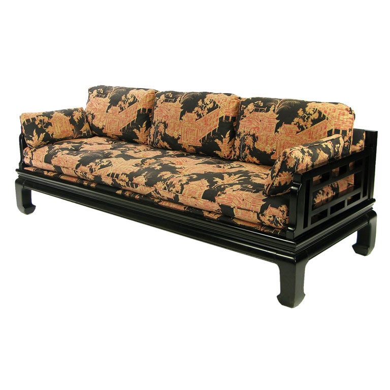 Black Lacquered Chinese Chippendale Sofa