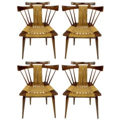Set Of Four Edmond Spence Sculptural Mahogany & Rush Chairs
