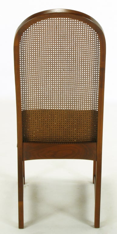 Eight Milo Baughman Walnut & Cane Arched Back Dining Chairs 2