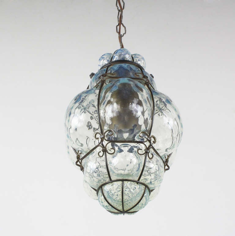 Mid-20th Century Softest Blue Murano Caged Glass Pendant Light.