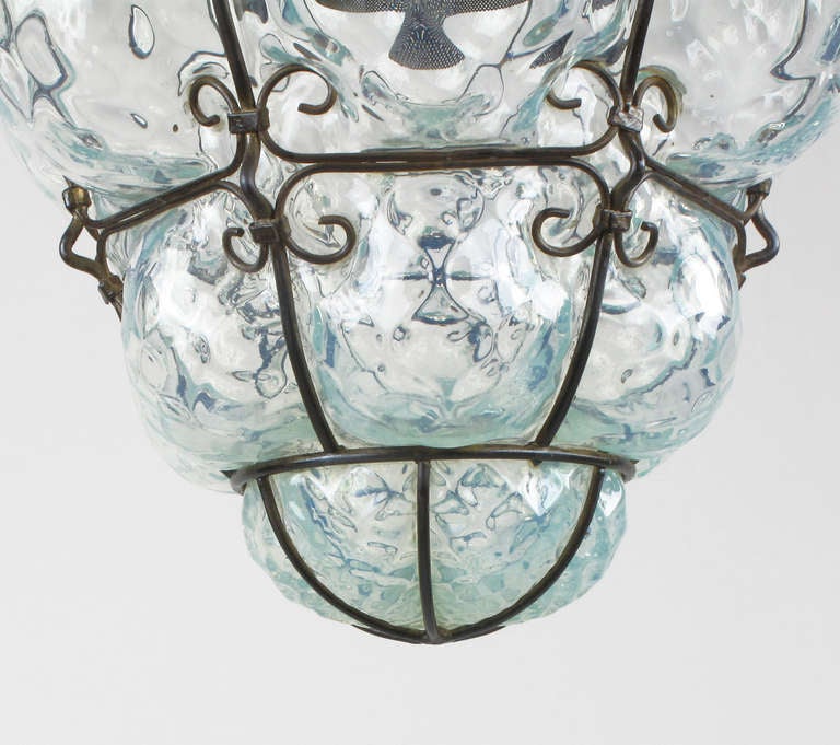Softest Blue Murano Caged Glass Pendant Light. 1
