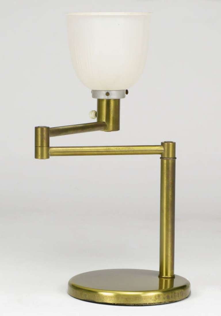 Walter Von Nessen Brushed Brass Swing-Arm Desk Lamp In Good Condition For Sale In Chicago, IL