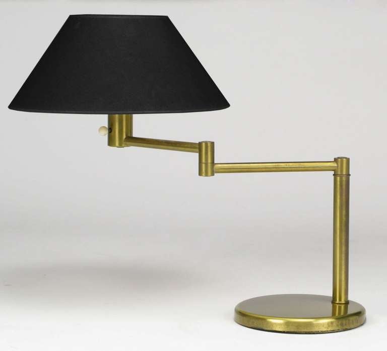 American Walter Von Nessen Brushed Brass Swing-Arm Desk Lamp For Sale