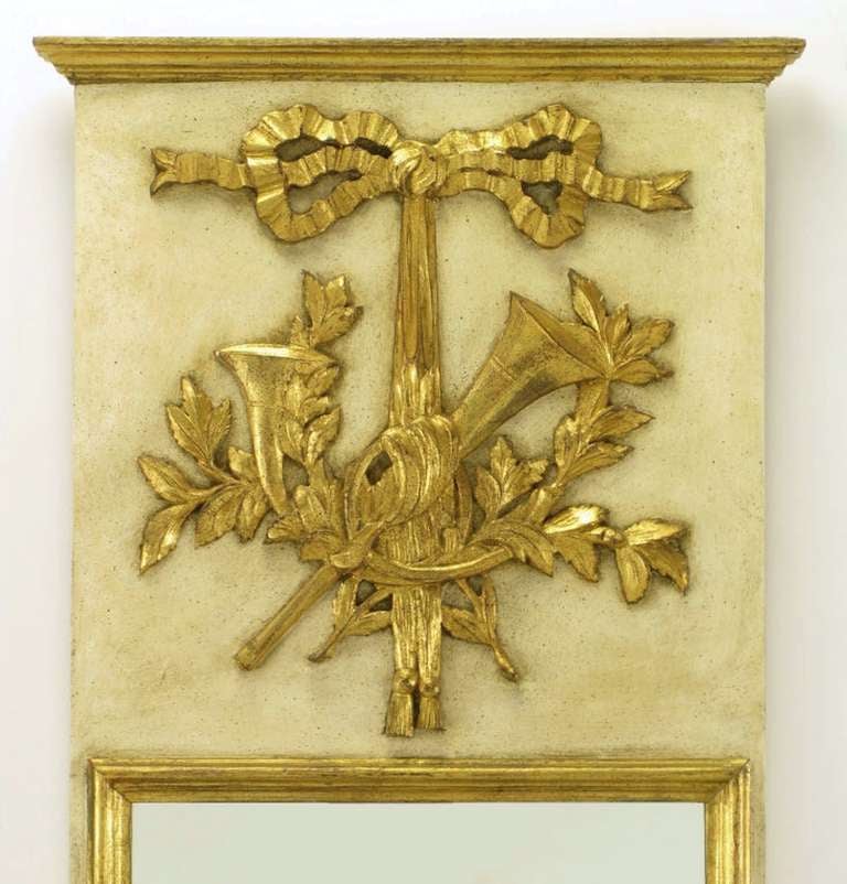 Pair Italian Empire Ivory and Parcel Gilt Trumeaux Mirrors In Good Condition In Chicago, IL