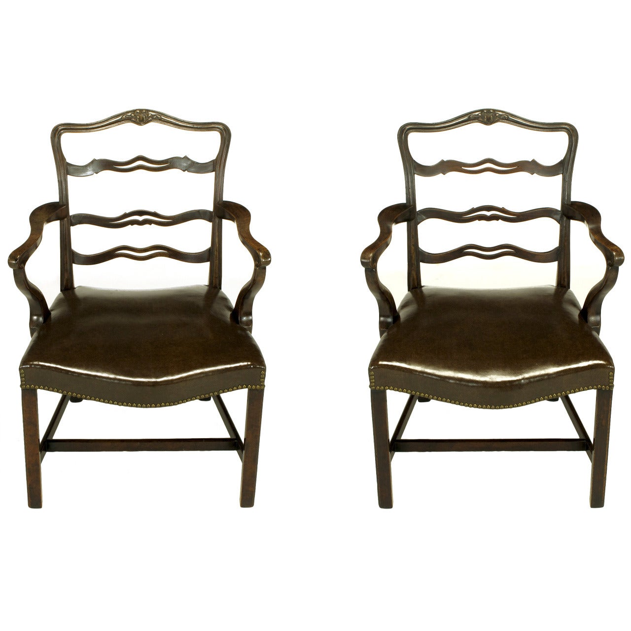 Pair of Early 1900s George III Style Ribbon Back Armchairs