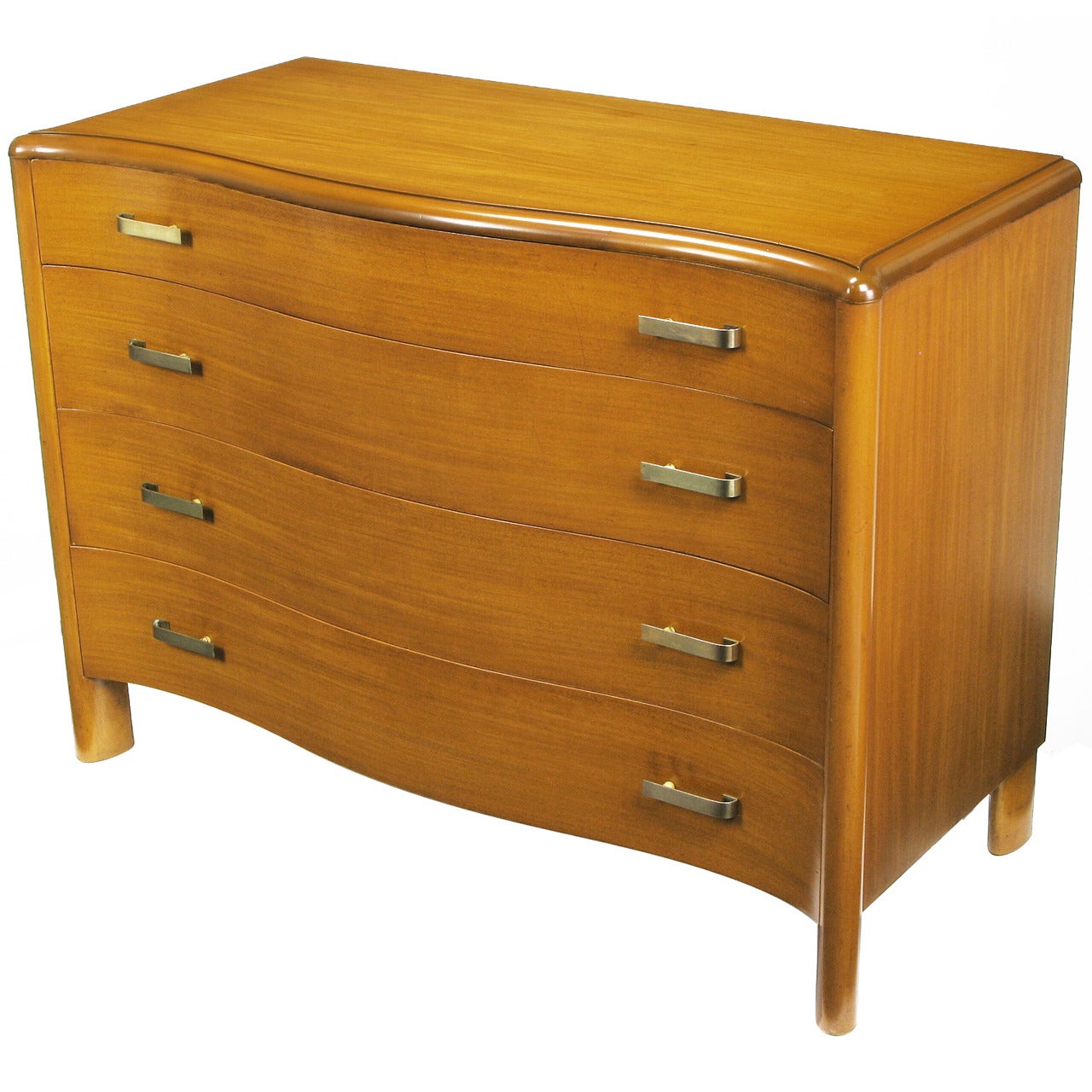 Art Deco Four-Drawer Bleached Mahogany Serpentine Front Commode For Sale
