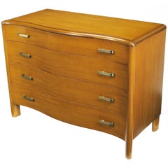 Art Deco Four-Drawer Bleached Mahogany Serpentine Front Commode