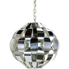 Lightolier Spherical Chrome Basket Weave Pendant Light