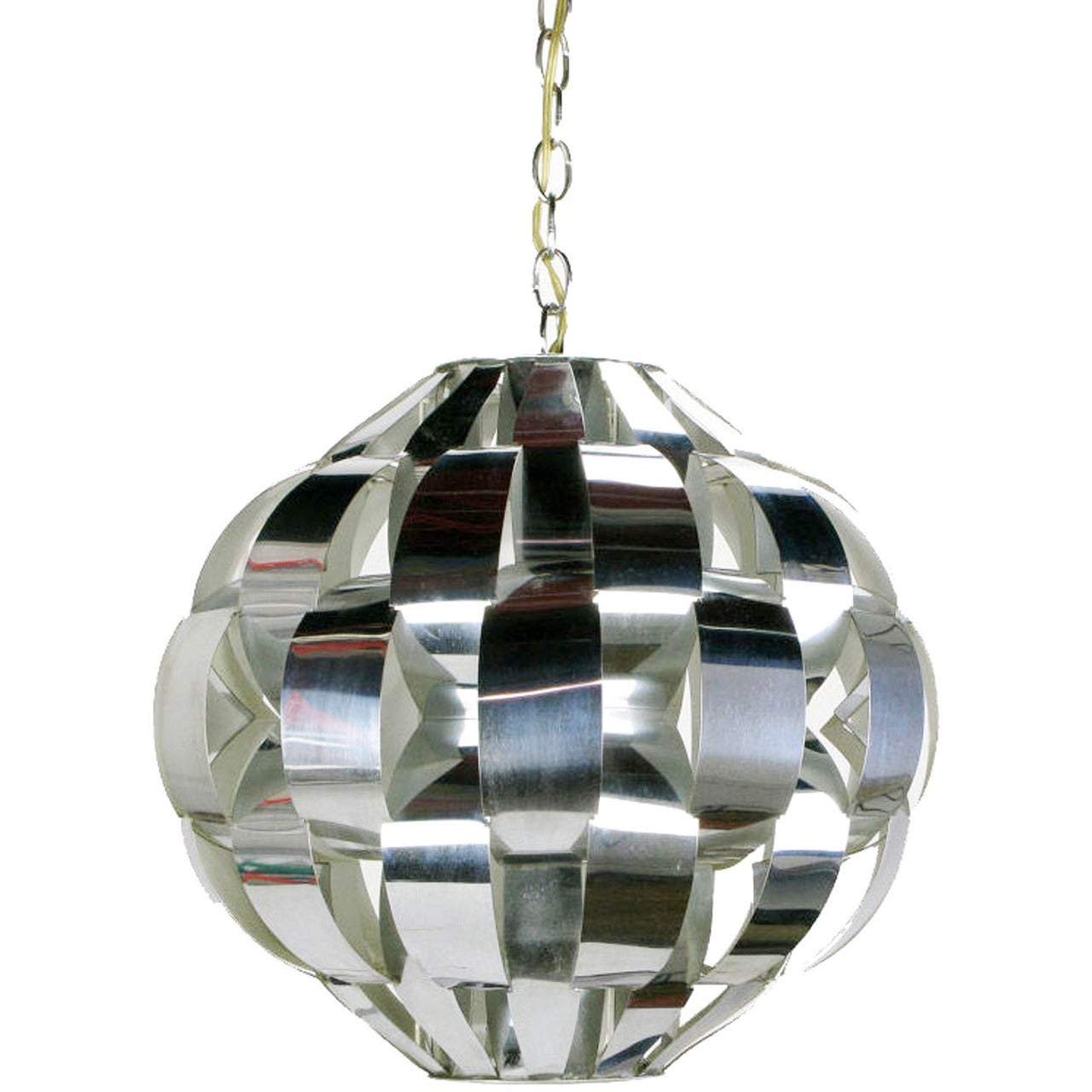 Lightolier Spherical Chrome Basket Weave Pendant Light at 1stDibs