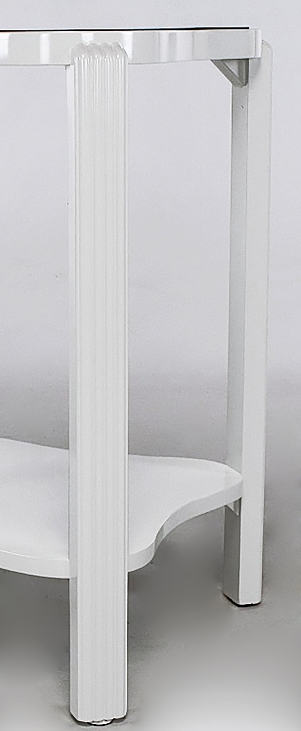 Art Deco Two-Tier White Lacquer and Blue Mirror Side Table For Sale 2