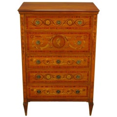 Mahogany Tall Chest with Trompe L'oeil Neoclassical Marquetry