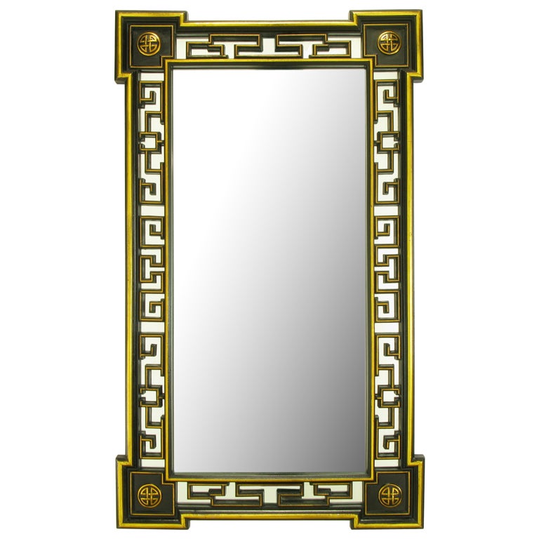 Espejo Reticulado Estilo Asian Style 55" Laca Negra y Parcela Dorada