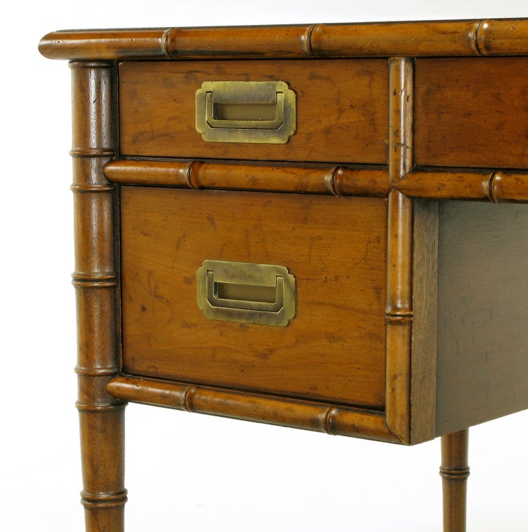 Drexel Tooled Leather & Bamboo Form  Campaign Desk 2