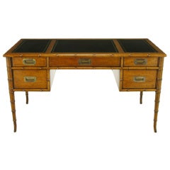 Drexel Tooled Leather & Bamboo Form  Campaign Desk