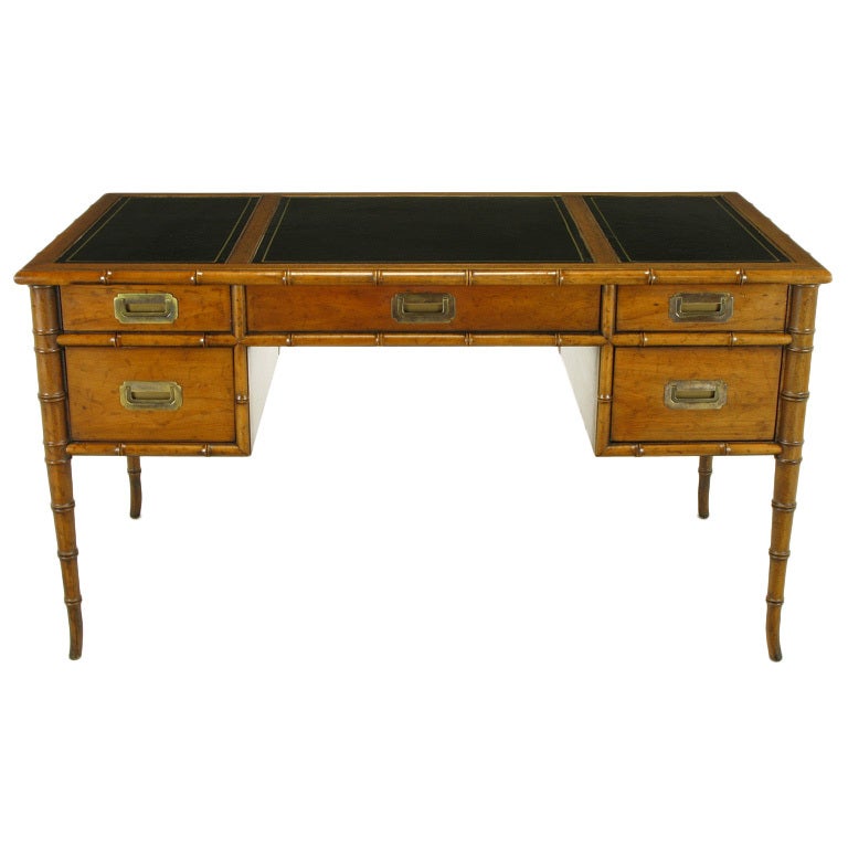 Drexel Tooled Leather And Bamboo Form Campaign Desk At 1stdibs