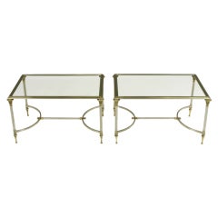 Pair Petite Italian Brass & Brushed Nickel Coffee Tables