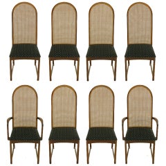 Eight Milo Baughman Walnut & Cane Arched Back Dining Chairs