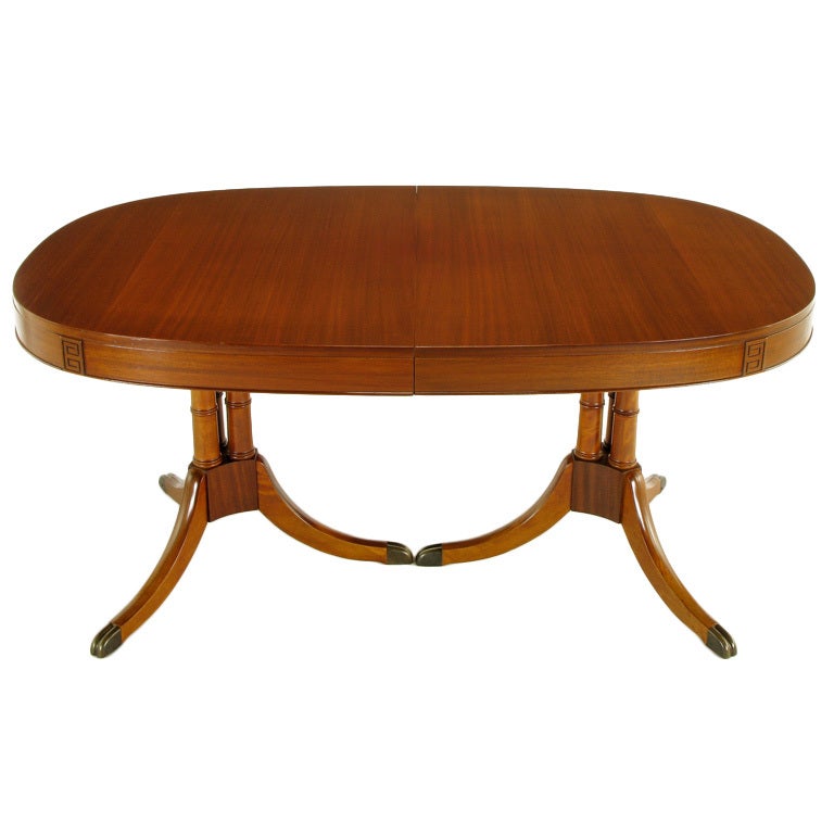 Double Pedestal Sheraton Style Mahogany Dining Table For Sale