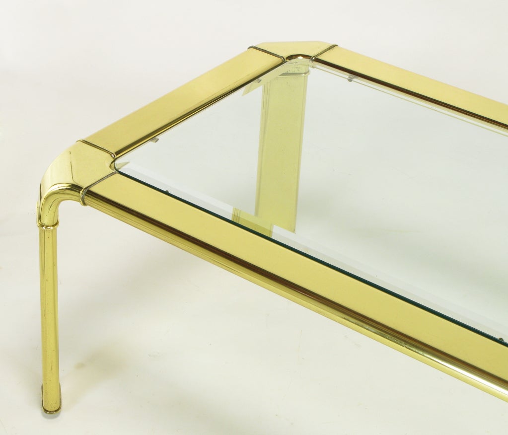 Widdicomb Rectangular Brass and Glass Canted Leg Coffee Table 3