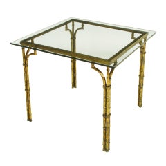 Aged Gilt Chinese Chippendale Bamboo Form Game Table