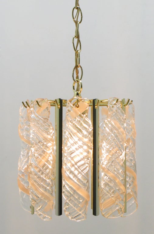 Italian Petite Spiral Pink & Clear Murano Glass Chandelier For Sale