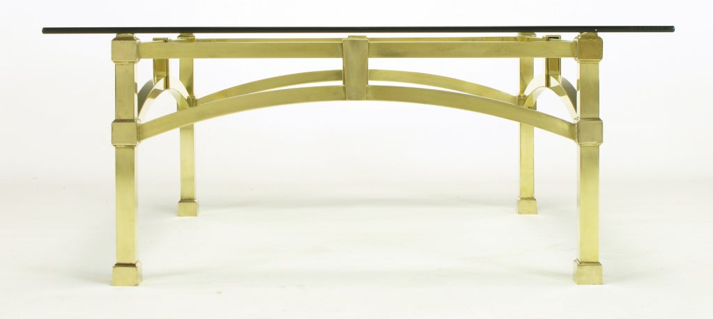 Italian Postmodern Architectural Brass and Glass Coffee Table In Good Condition In Chicago, IL