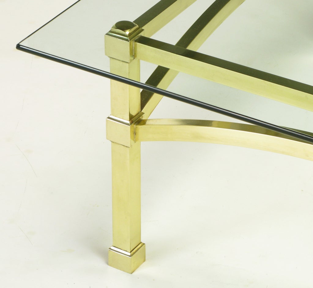 Italian Postmodern Architectural Brass and Glass Coffee Table 3