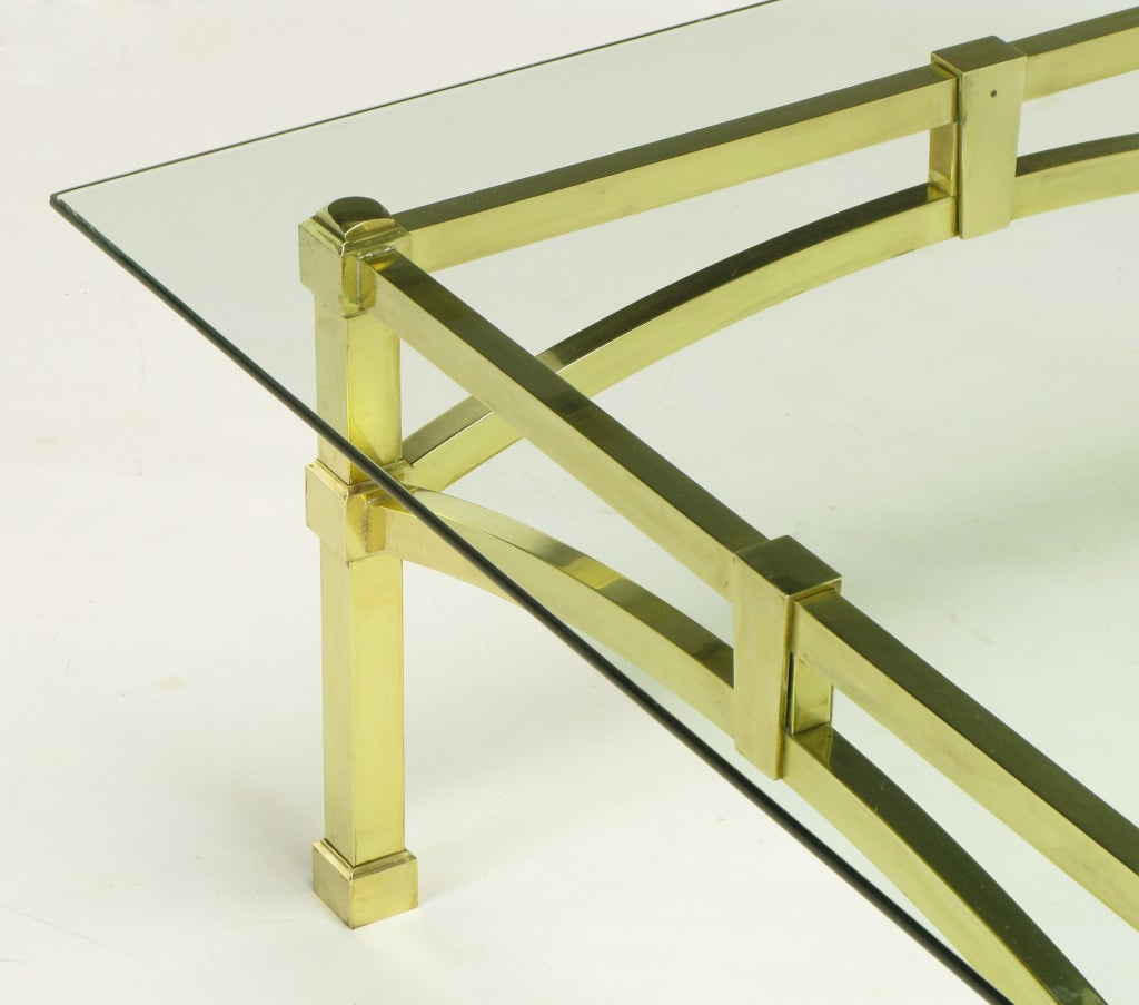 Italian Postmodern Architectural Brass and Glass Coffee Table 4