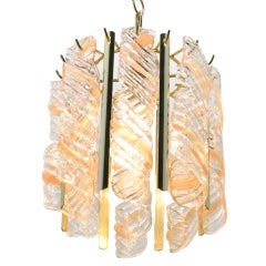 Vintage Petite Spiral Pink & Clear Murano Glass Chandelier