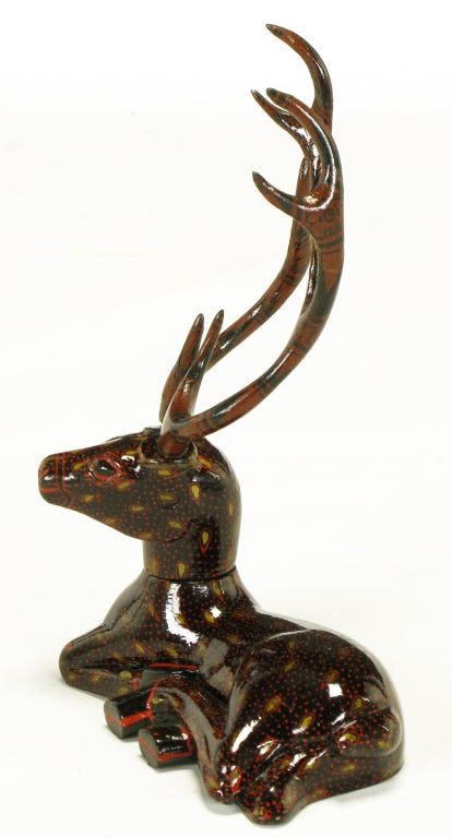 American Carved Wood Hand Lacquered Recumbent Deer