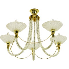 Murano Rope Glass 
Brass Five-Arm Chandelier